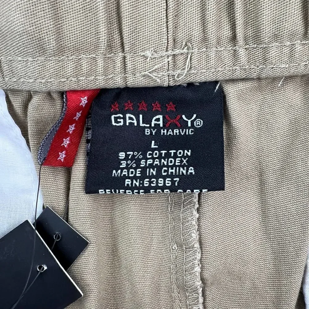 New Galaxy Men Khaki Pants Casual Lightweight Elastic Waist Pockets US L Jogger - Picture 8 of 8